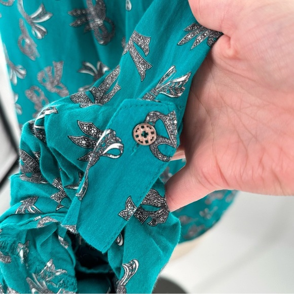 Jaclyn Smith womens top size XL teal floral 100% cotton button down - Picture 10 of 14